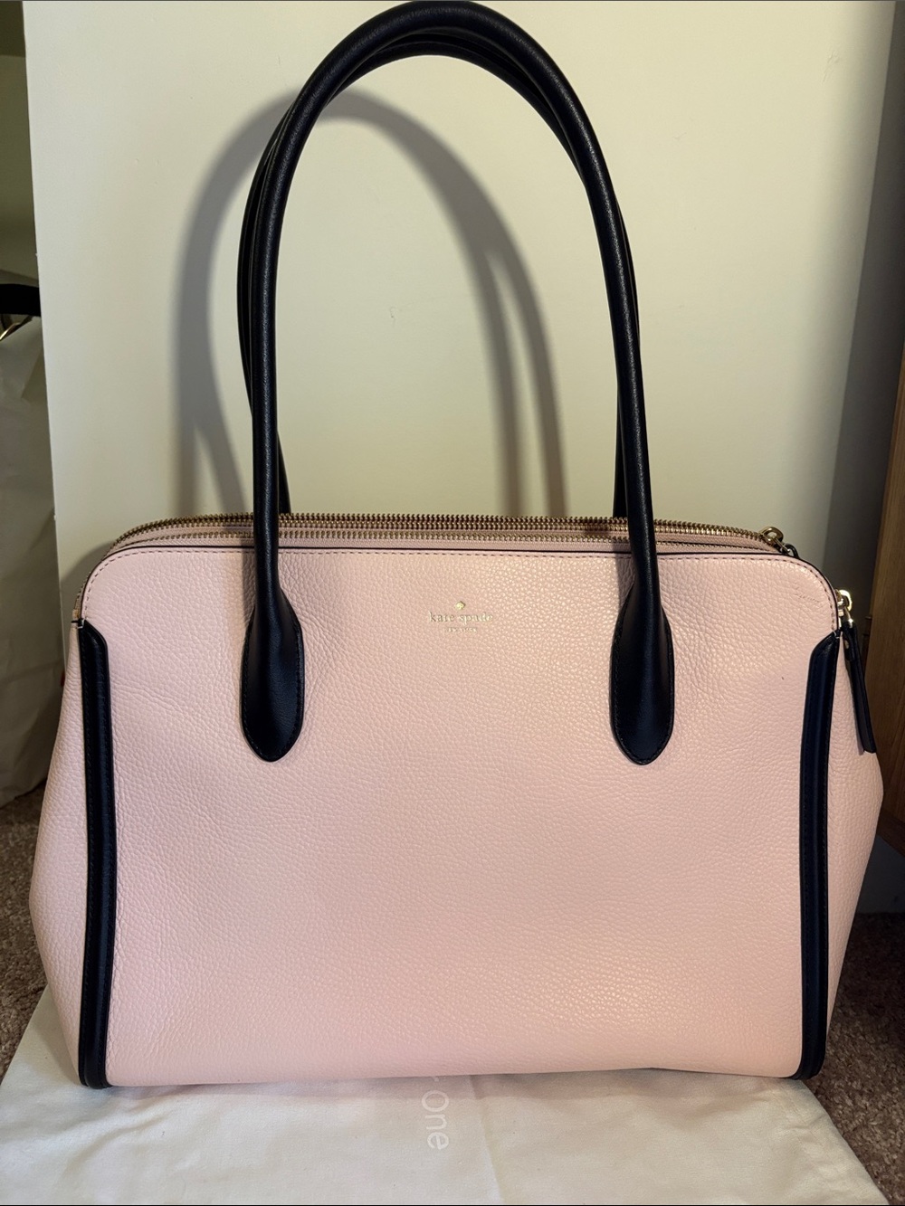 kate spade Pink Pebbled Leather Tote with Black Handles